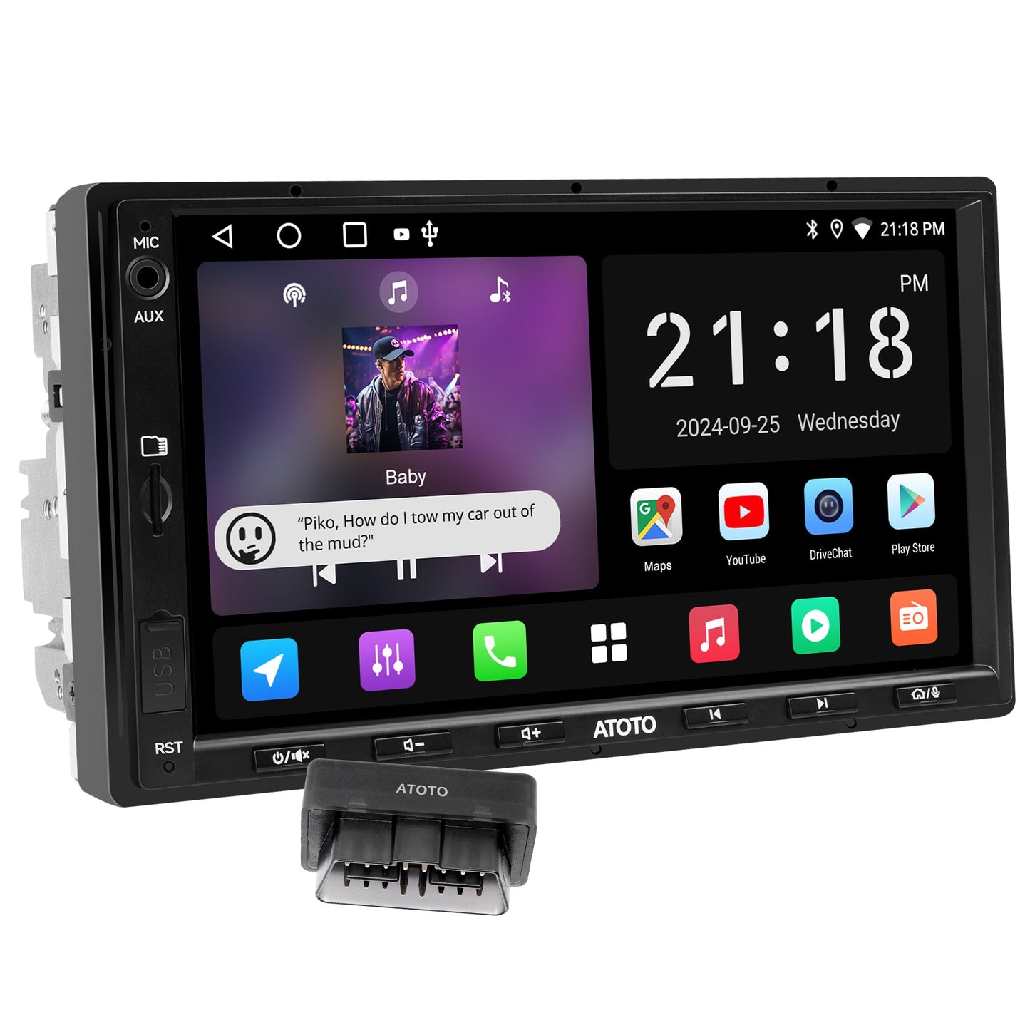 ATOTO Double DIN Car Stereo with OBD II, ATOTOEXCEL 7 inch 1280 x720 IPS Touchscreen Double DIN Radio, 2G+32G, Wireless Carplay Android Auto, 24-B EQ DSP, WiFi/BT/USB Tethering, GPS Tracker
