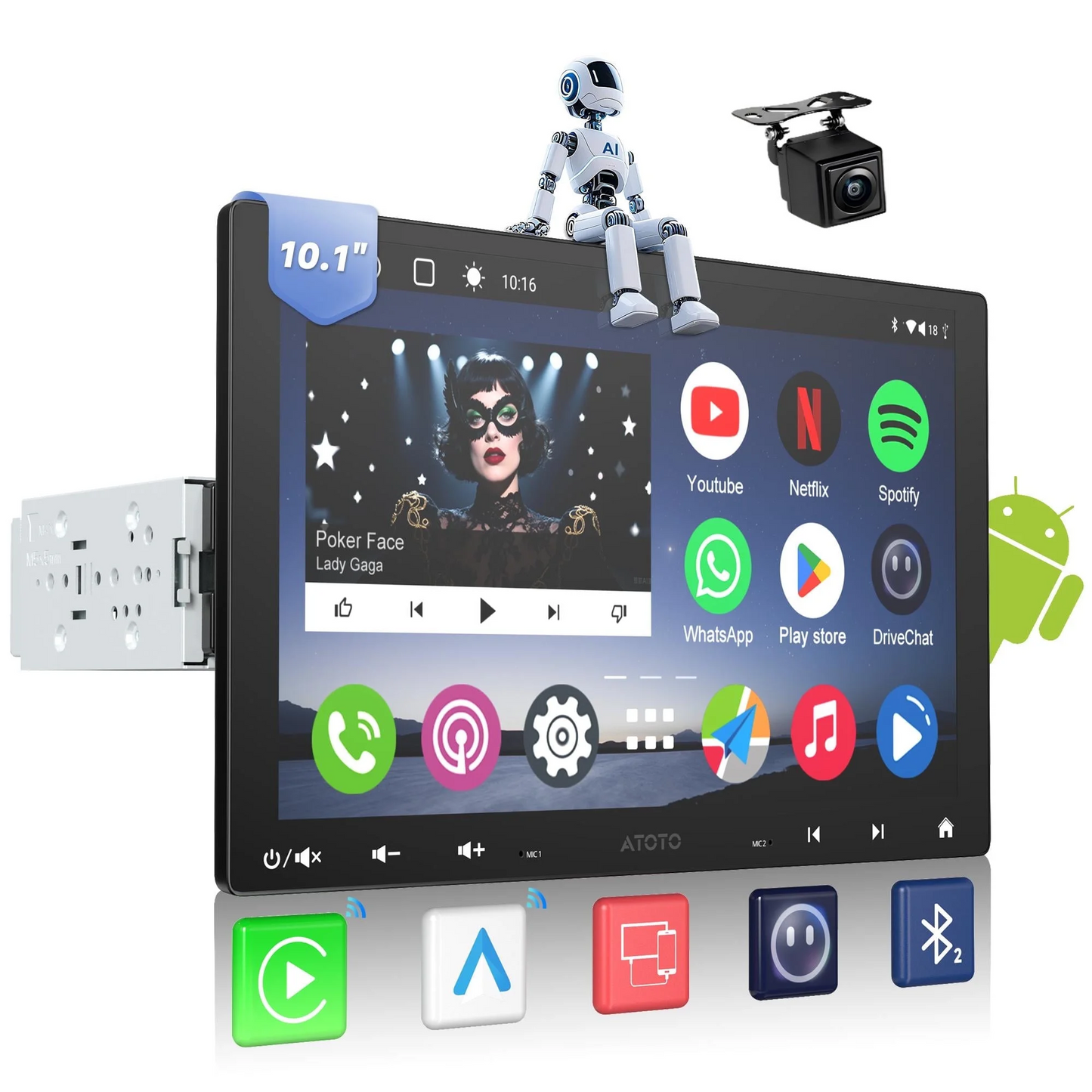 ATOTO Single Din& Double Din Car Stereo , 10.1‘’ Touchsreen Car Stereo with Backup Camera Wireless Apple Carplay Android Auto Bluetooth Mirrorlink GPS Navigation FM/AM