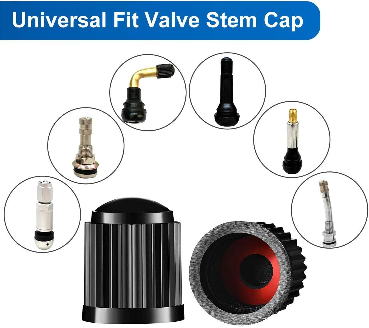 24pcs Tire Valve Stem Caps The Upgraded Version has a Sealing Ring for Car, Motorbike, Trucks, Bike, Bicycle (Black)