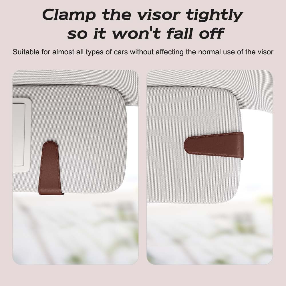 Sotfamily Sunglass Holder for Car Visor, Suede Cloth Magnetic Sunglass Organizer for Car Accessories, 2 Packs, Brown