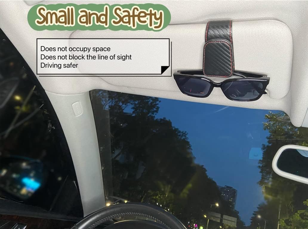 Magnetic Leather Sunglass Holder for Car, Sunglasses Clip for Car Visor, Auto Interior Accessories Universal for Different Size Eyeglasses (Carbon Fiber)