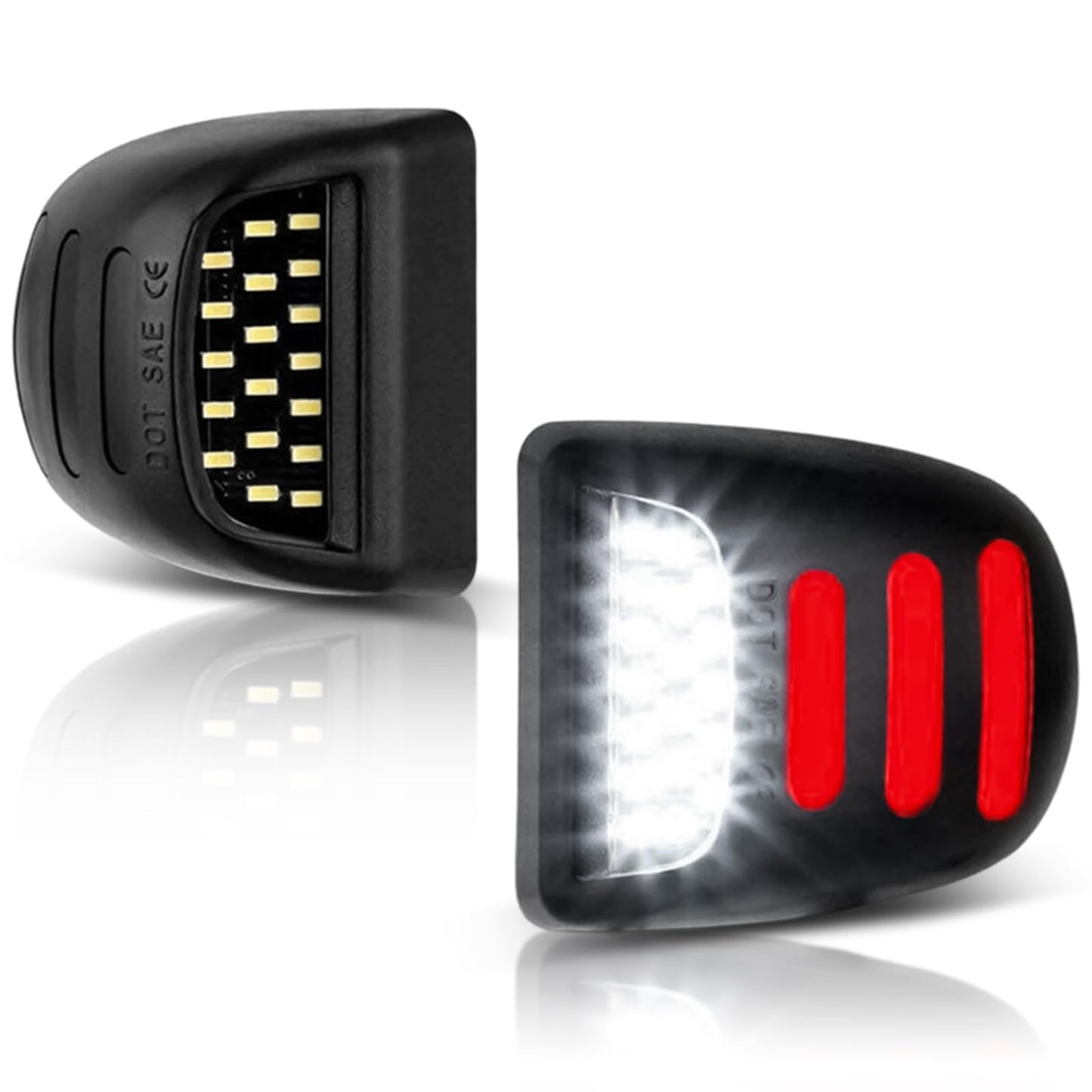 LESAUCE Red U-shaped LED License Plate Lights Tag Lamp Assembly Replacement for Chevy Silverado 1500 2500 3500 Suburban Tahoe GMC Sierra Yukon XL, 6000K White, Pack of 2