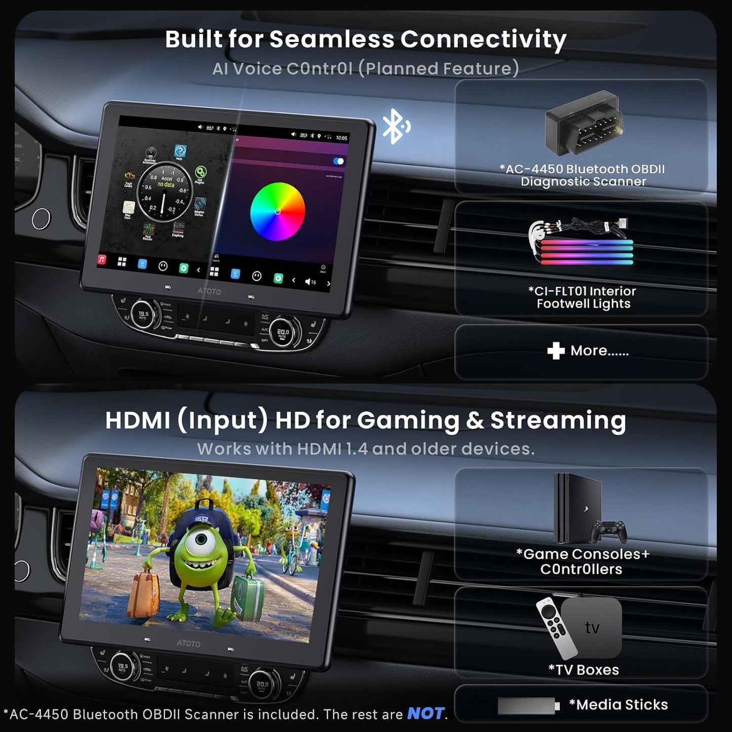 X10 8-Core 10.1" Single & Double Din Android 13 Car Stereo with 1080P Dash Cam Front and Rear +OBD2 Scanner 5in1, 8+128G Floating QLED Touchscreen Wireless CarPlay Android Auto Car Radio with ChatGPT