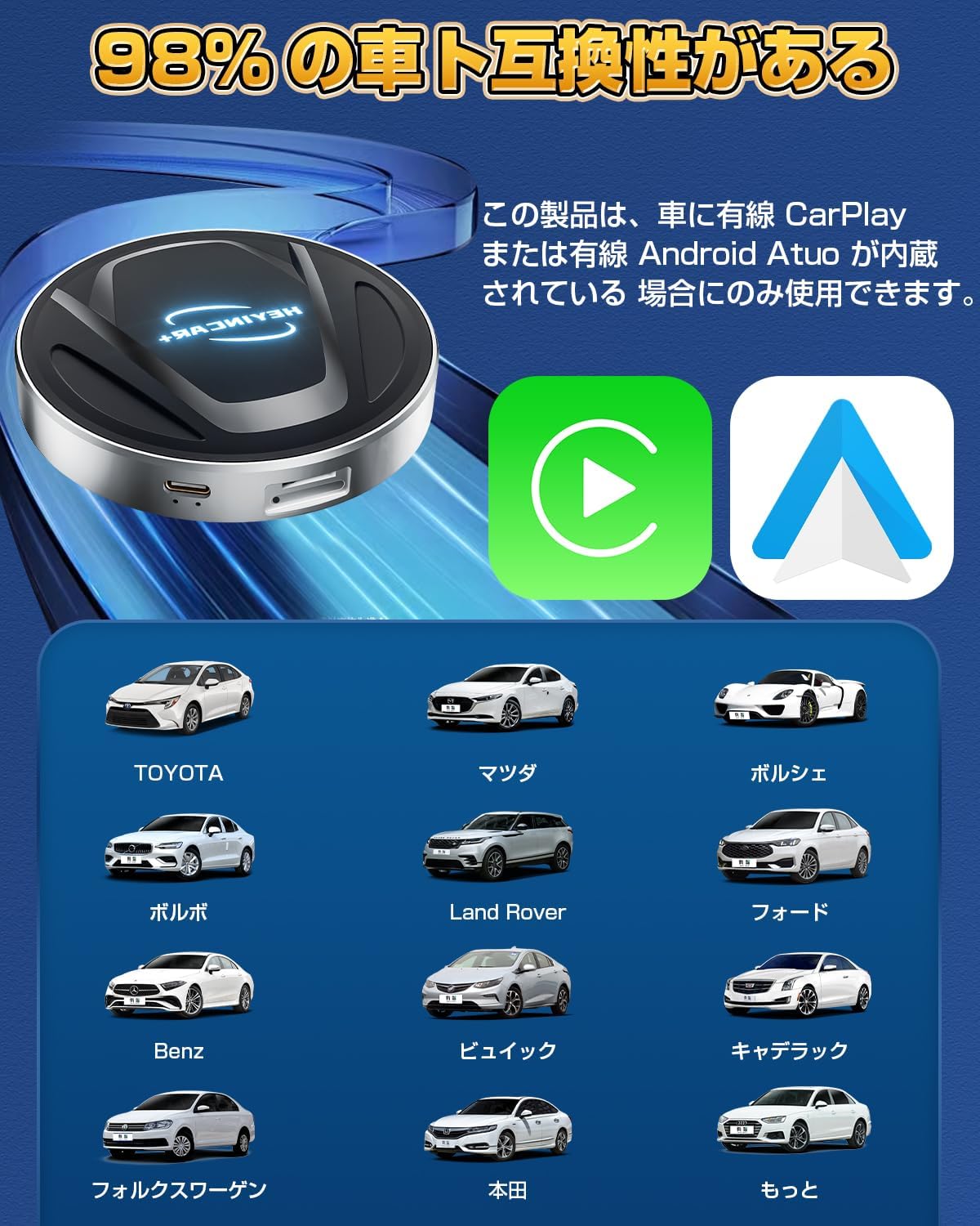 HEYINCAR+ CarPlay AI Box, Android 13 Attabuter, Nano SIM Card/Micro SD Card Slot, Youtube Netflix Video Viewing Anywhere in Front Seat, Works with Over 98% of Vehicles, Technical Standards