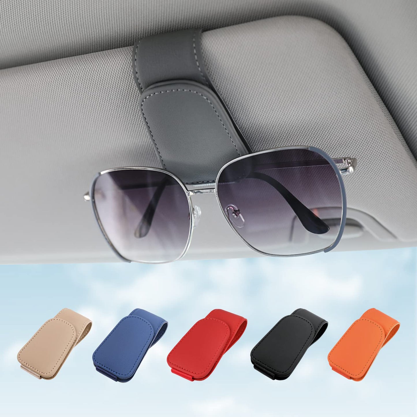 Sunglass Holder for Car Visor Sunglasses Clip Magnetic Leather Glasses Eyeglass Holder Interior Car Accessories for Woman Man -2 Packs Black