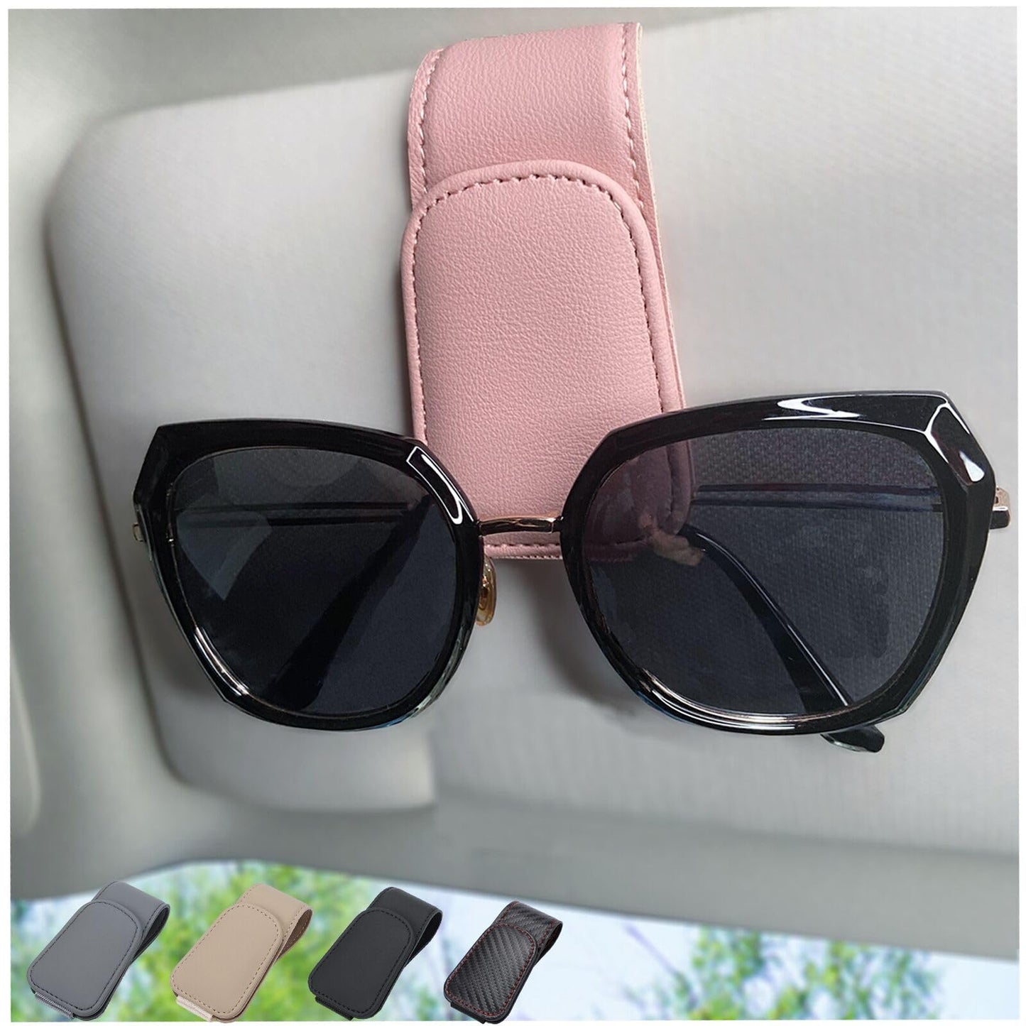 Magnetic Leather Sunglass Holder for Car, Sunglasses Clip for Car Visor, Auto Interior Accessories Universal for Different Size Eyeglasses (Carbon Fiber)