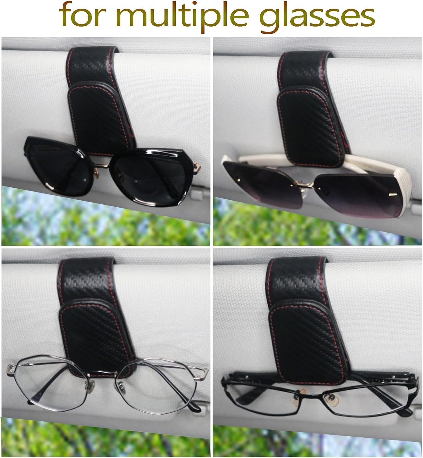 Magnetic Leather Sunglass Holder for Car, Sunglasses Clip for Car Visor, Auto Interior Accessories Universal for Different Size Eyeglasses (Carbon Fiber)