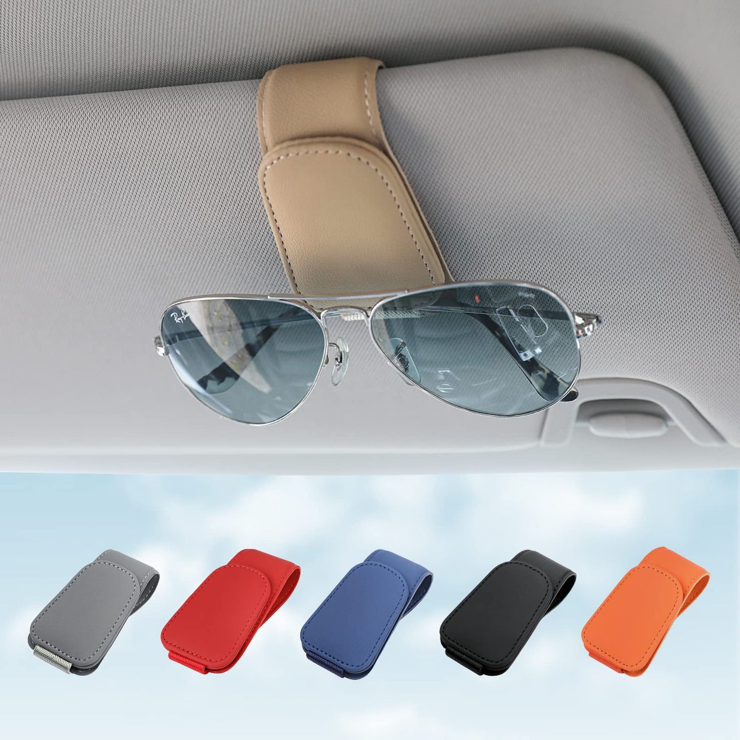 Sunglass Holder for Car Visor Sunglasses Clip Magnetic Leather Glasses Eyeglass Holder Interior Car Accessories for Woman Man -2 Packs Black
