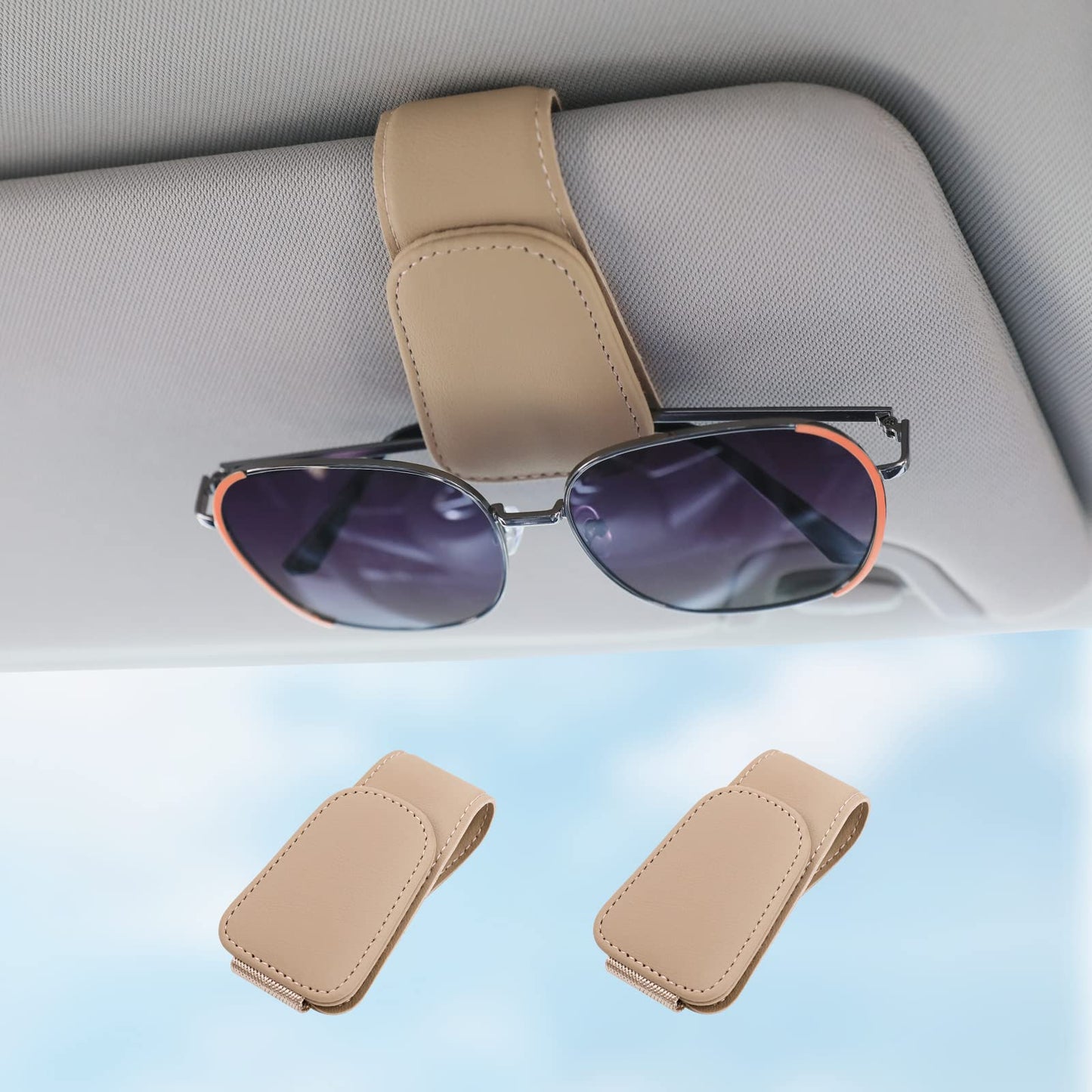 Sunglass Holder for Car Visor Sunglasses Clip Magnetic Leather Glasses Eyeglass Holder Interior Car Accessories for Woman Man -2 Packs Black