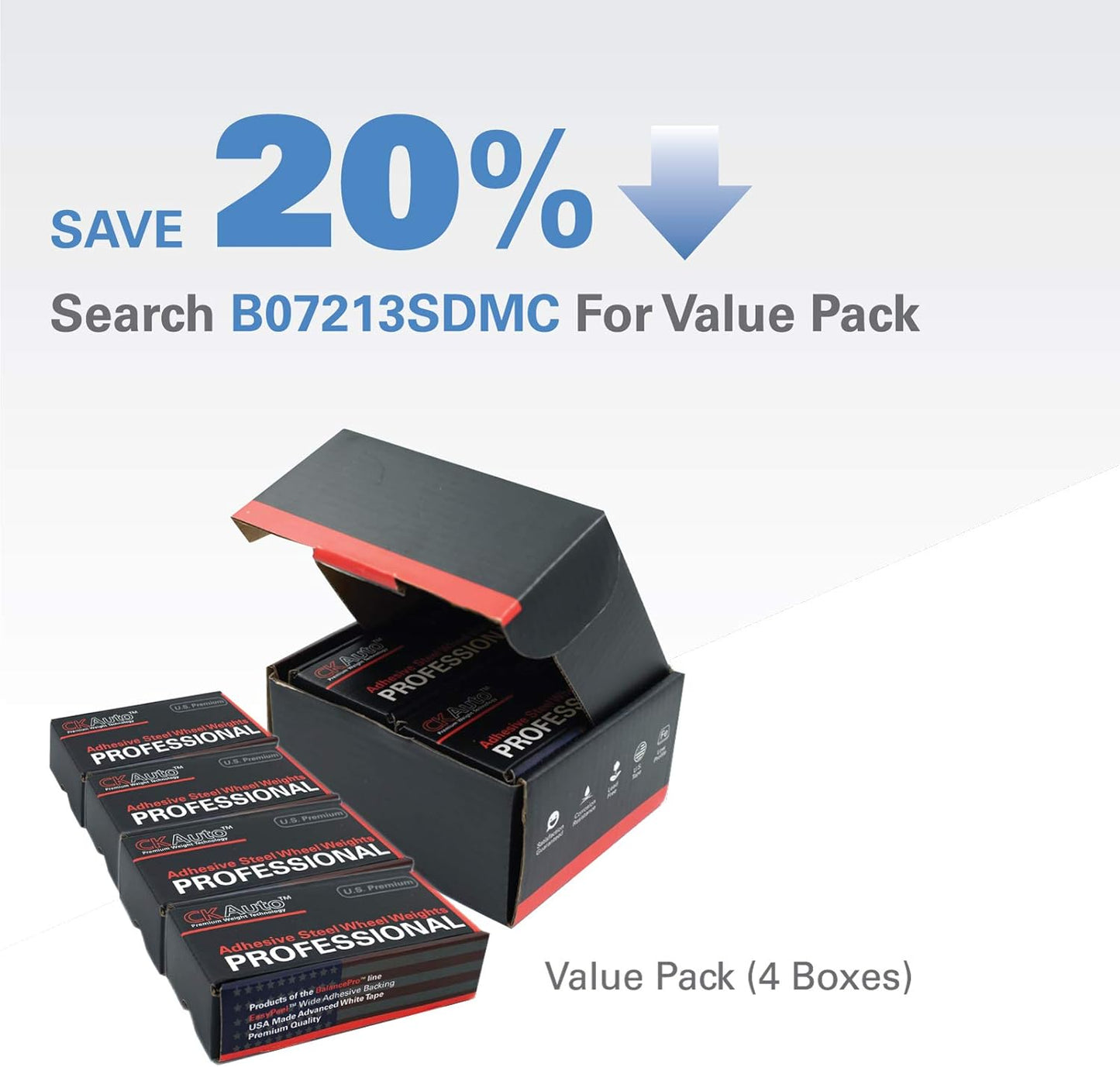 CKAuto 1/4oz, 0.25oz, Grey, Adhesive Stick on Wheel Weights, EasyPeel Type. Cars, Trucks, SUVs, Motorcycles, Low Profile, 60oz/Box, U.S. OEM Quality, (240pcs)