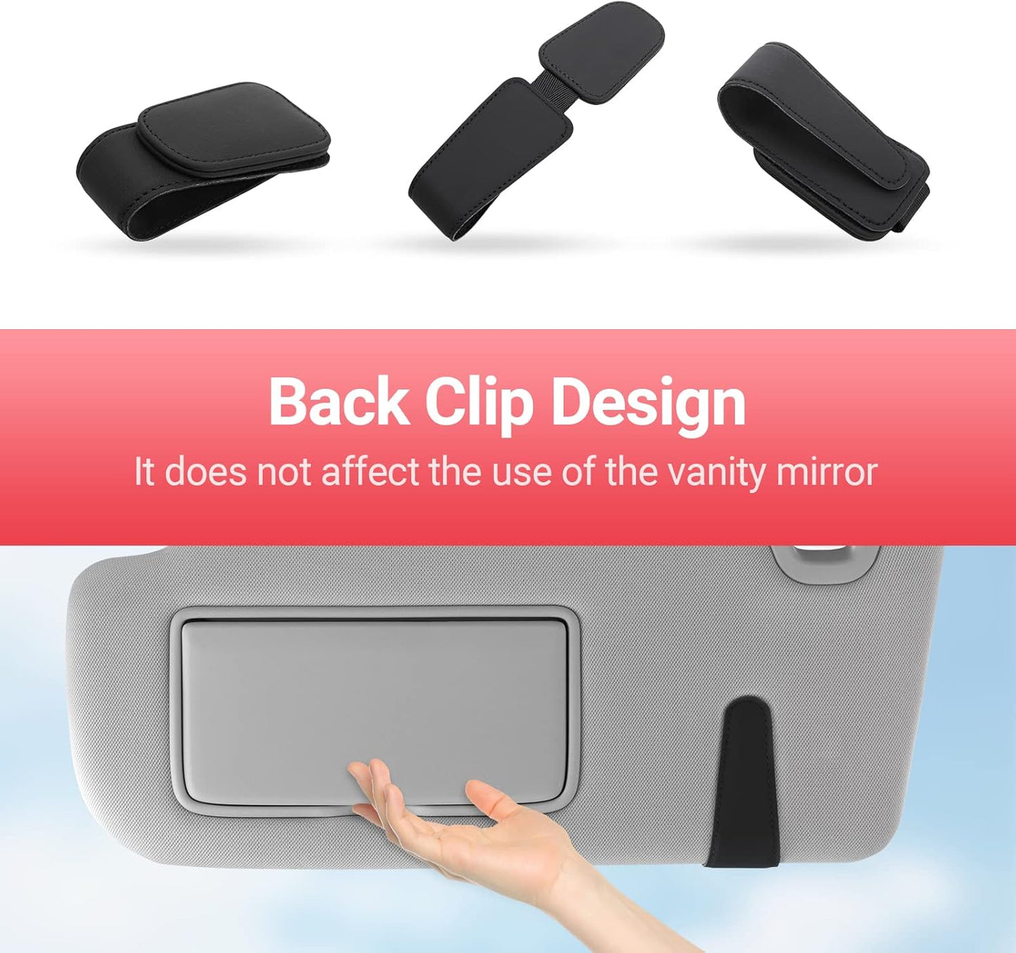 Sunglass Holder for Car Visor Sunglasses Clip Magnetic Leather Glasses Eyeglass Holder Interior Car Accessories for Woman Man -2 Packs Black
