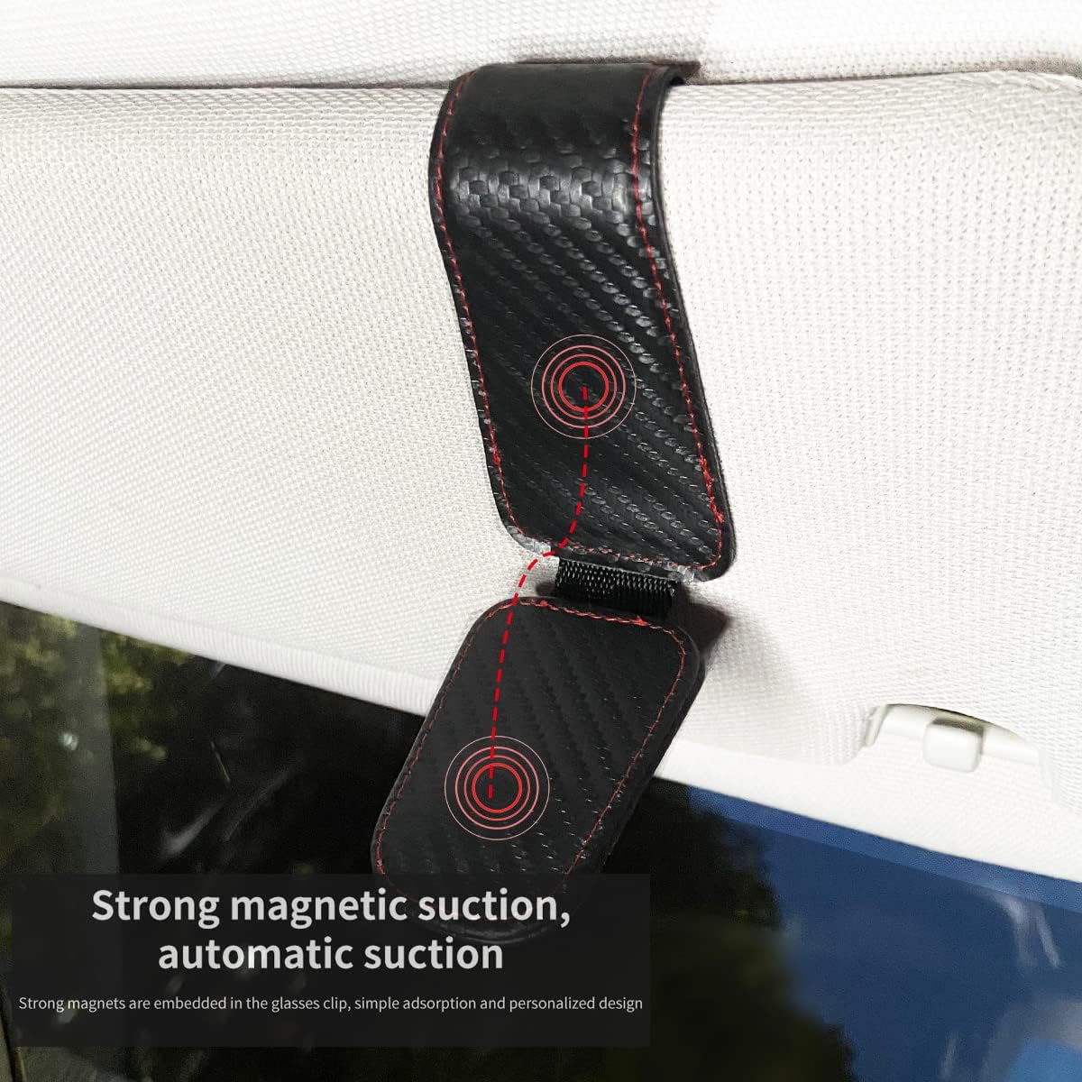 Magnetic Leather Sunglass Holder for Car, Sunglasses Clip for Car Visor, Auto Interior Accessories Universal for Different Size Eyeglasses (Carbon Fiber)