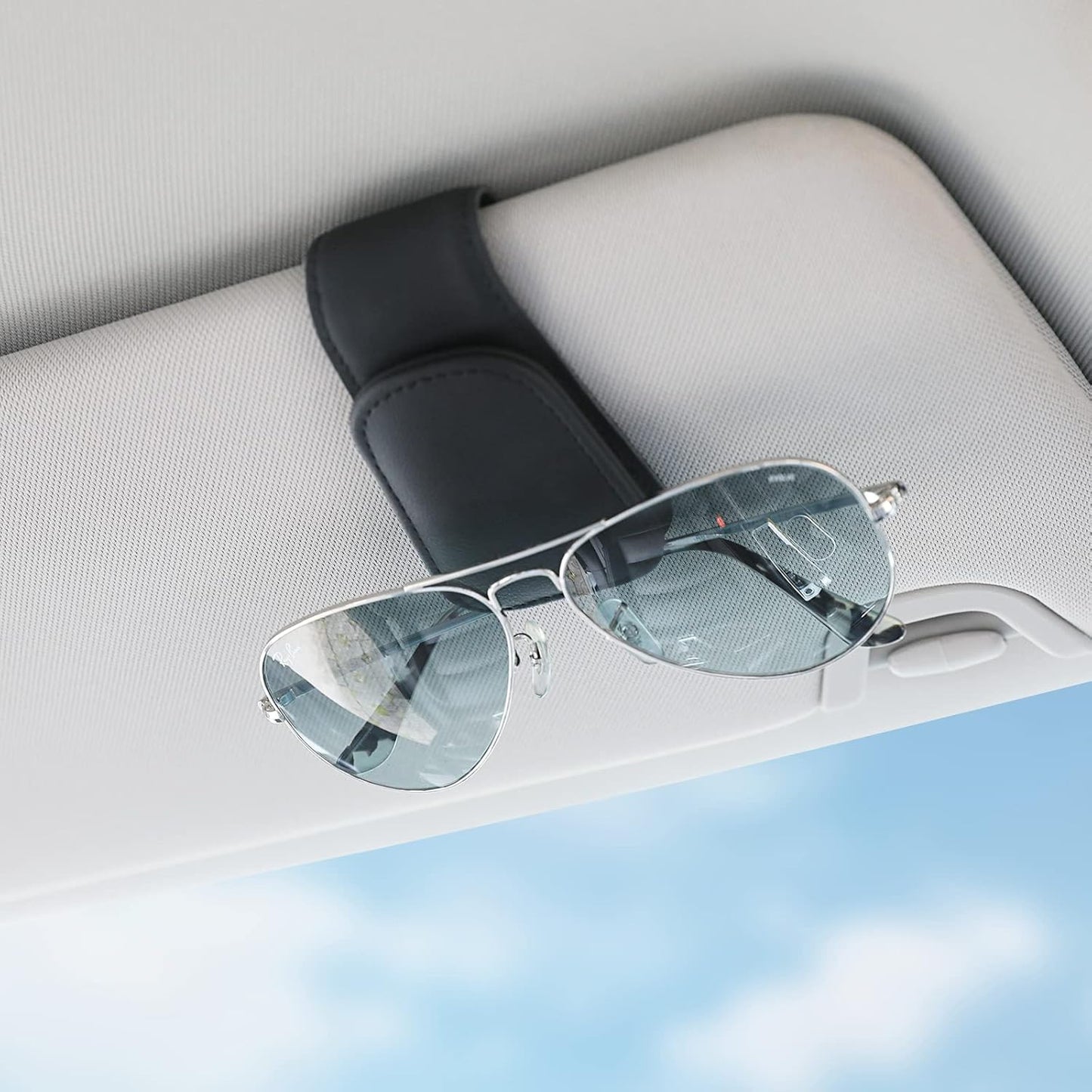 Sunglass Holder for Car Visor Sunglasses Clip Magnetic Leather Glasses Eyeglass Holder Interior Car Accessories for Woman Man -2 Packs Black