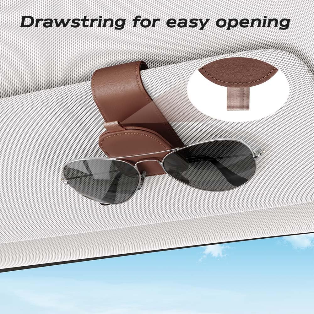 Sotfamily Sunglass Holder for Car Visor, Suede Cloth Magnetic Sunglass Organizer for Car Accessories, 2 Packs, Brown