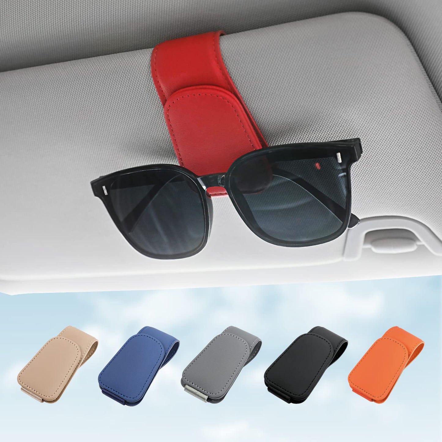 Sunglass Holder for Car Visor Sunglasses Clip Magnetic Leather Glasses Eyeglass Holder Interior Car Accessories for Woman Man -2 Packs Black
