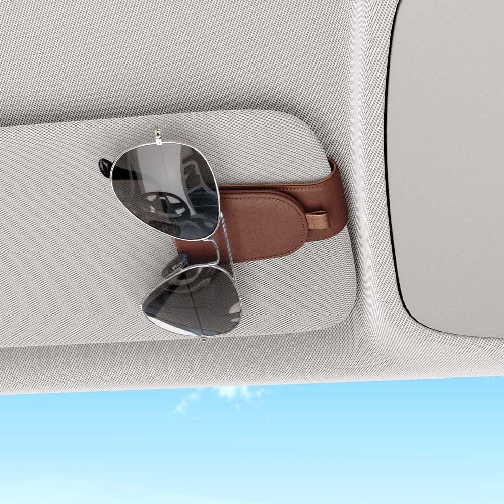 Sotfamily Sunglass Holder for Car Visor, Suede Cloth Magnetic Sunglass Organizer for Car Accessories, 2 Packs, Brown