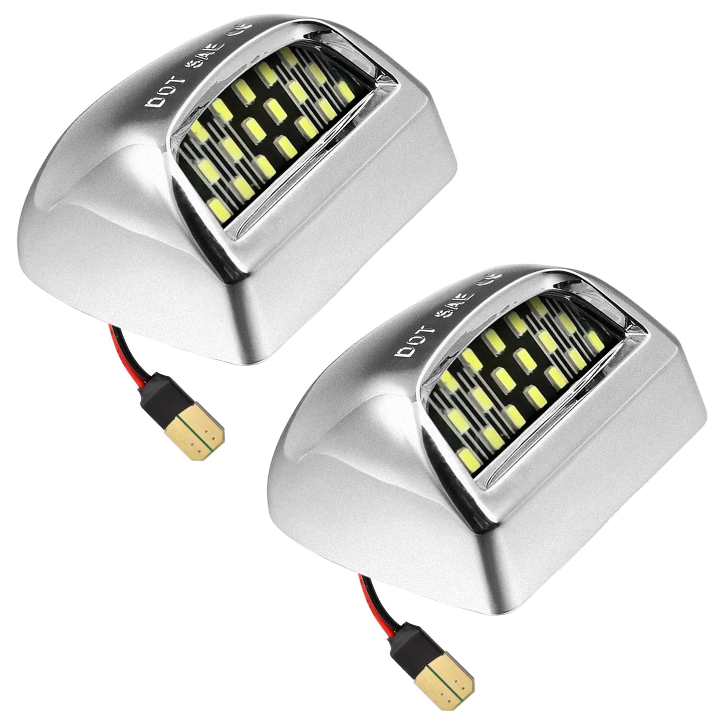 LESAUCE Red U-shaped LED License Plate Lights Tag Lamp Assembly Replacement for Chevy Silverado 1500 2500 3500 Suburban Tahoe GMC Sierra Yukon XL, 6000K White, Pack of 2