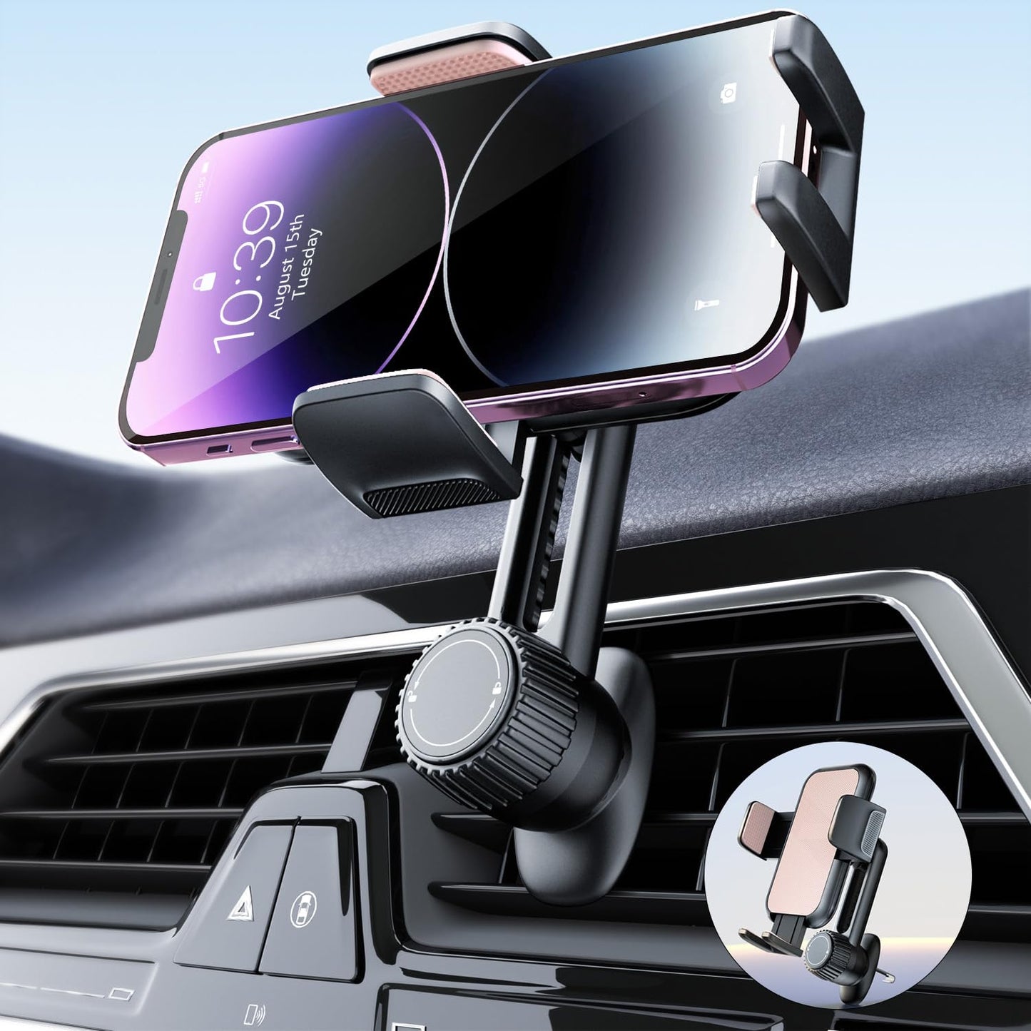 【全方位自由調整可能】スマホホルダー 車載携帯ホルダー スタンド 伸縮アーム 長さ・高さ調整可能 360度回転 カー用品 エアコン吹き出し口 スマホ片手操作 安定性拔群 クリップ式 取り付け簡単 手帳型ケース対応 車用品 4-7インチ全機種対応(グレー)