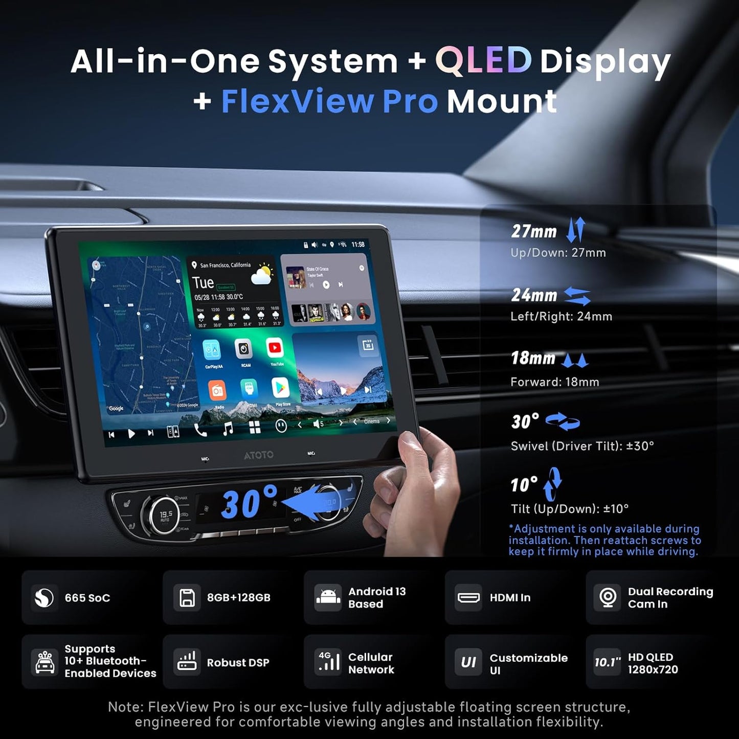 X10 8-Core 10.1" Single & Double Din Android 13 Car Stereo with 1080P Dash Cam Front and Rear +OBD2 Scanner 5in1, 8+128G Floating QLED Touchscreen Wireless CarPlay Android Auto Car Radio with ChatGPT
