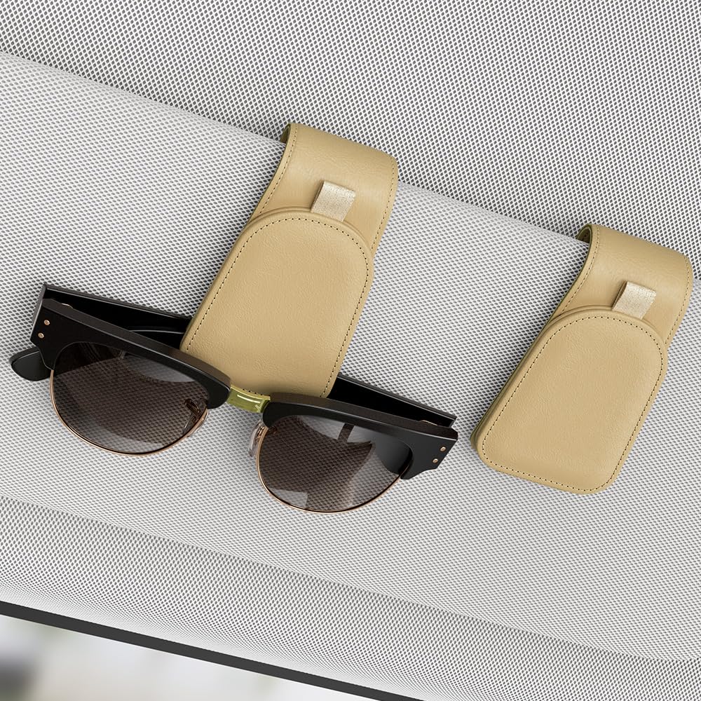 Sotfamily Sunglass Holder for Car Visor, Suede Cloth Magnetic Sunglass Organizer for Car Accessories, 2 Packs, Brown
