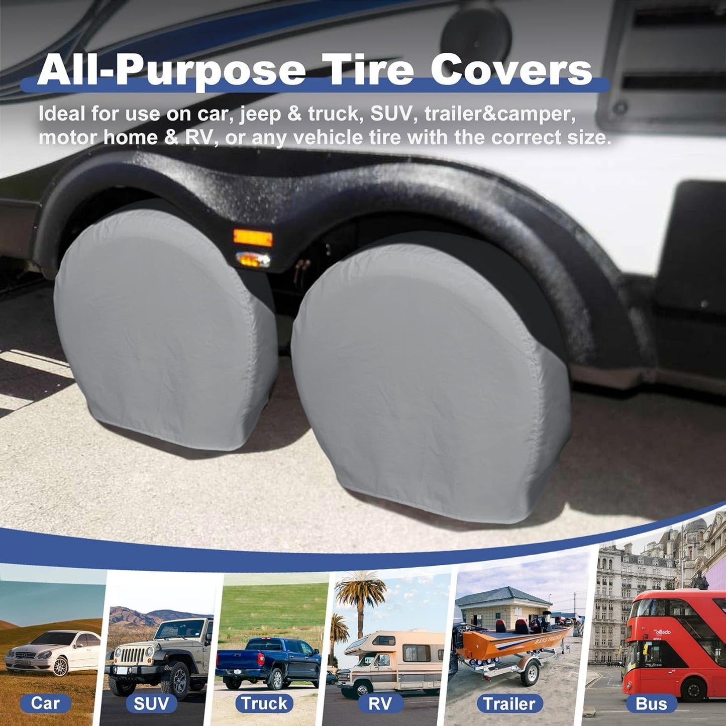 Explore Land Tire Covers 4 Pack - Tough Wheel Protector for Truck, SUV, Trailer, Camper, RV Universal Fits Tire Diameters 39-42 inches, Charcoal