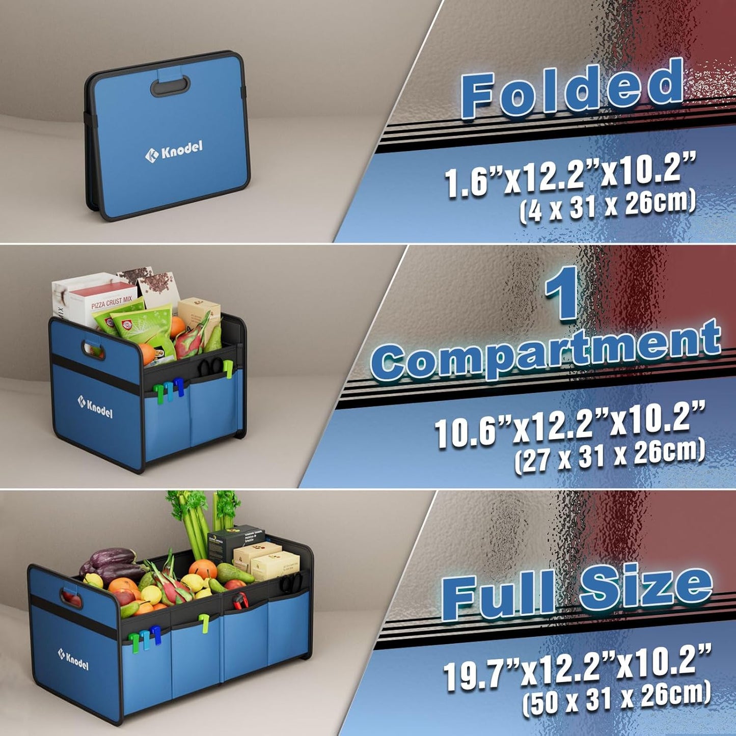 K KNODEL Car Trunk Organizer, Foldable Organizer for Car, Automotive Consoles & Organizers, Storage with Reinforced Handles (Small, Blue)