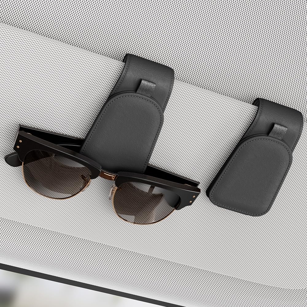 Sotfamily Sunglass Holder for Car Visor, Suede Cloth Magnetic Sunglass Organizer for Car Accessories, 2 Packs, Brown
