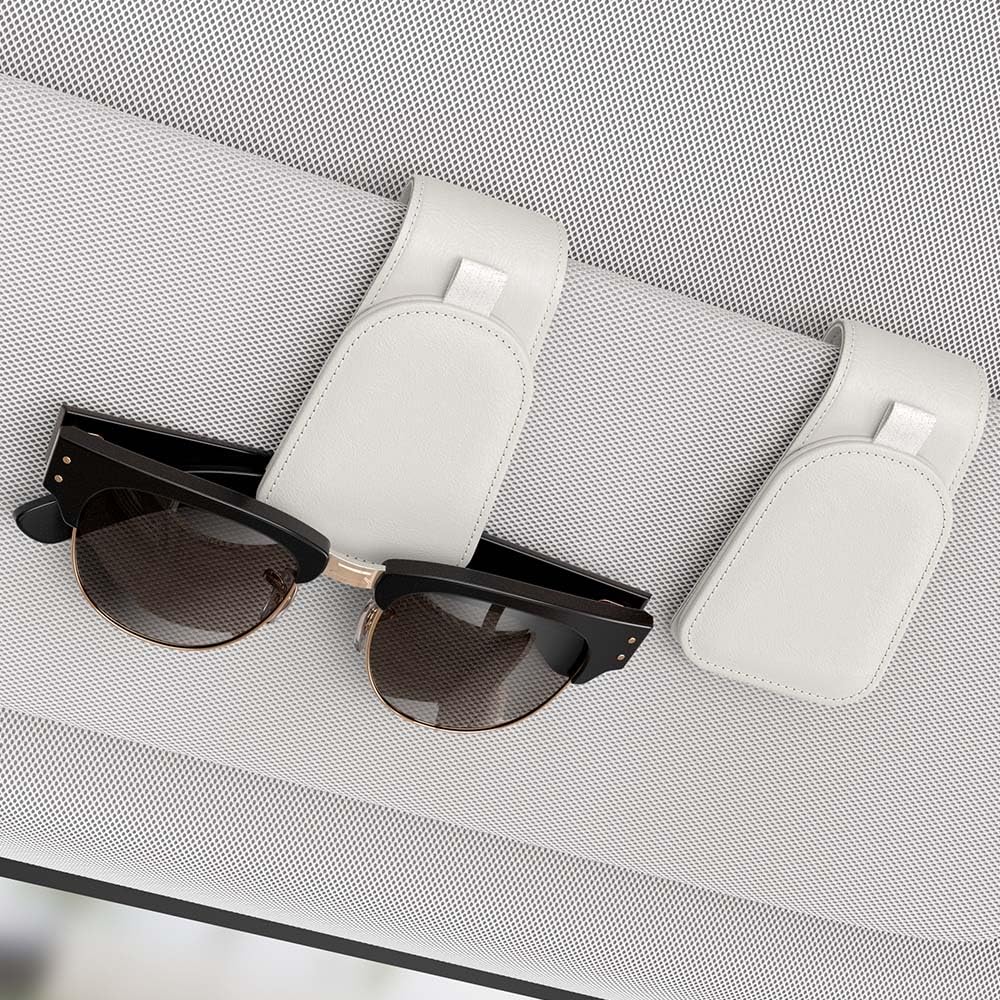 Sotfamily Sunglass Holder for Car Visor, Suede Cloth Magnetic Sunglass Organizer for Car Accessories, 2 Packs, Brown