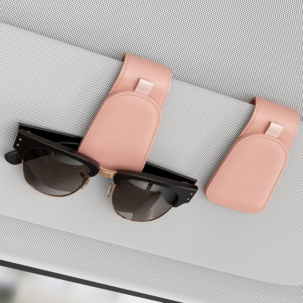 Sotfamily Sunglass Holder for Car Visor, Suede Cloth Magnetic Sunglass Organizer for Car Accessories, 2 Packs, Brown