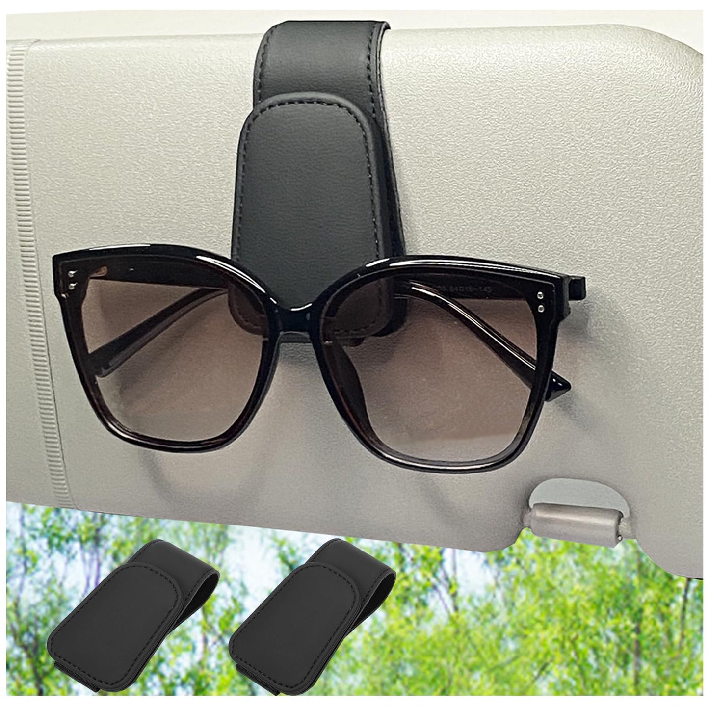 Magnetic Leather Sunglass Holder for Car, Sunglasses Clip for Car Visor, Auto Interior Accessories Universal for Different Size Eyeglasses (Carbon Fiber)