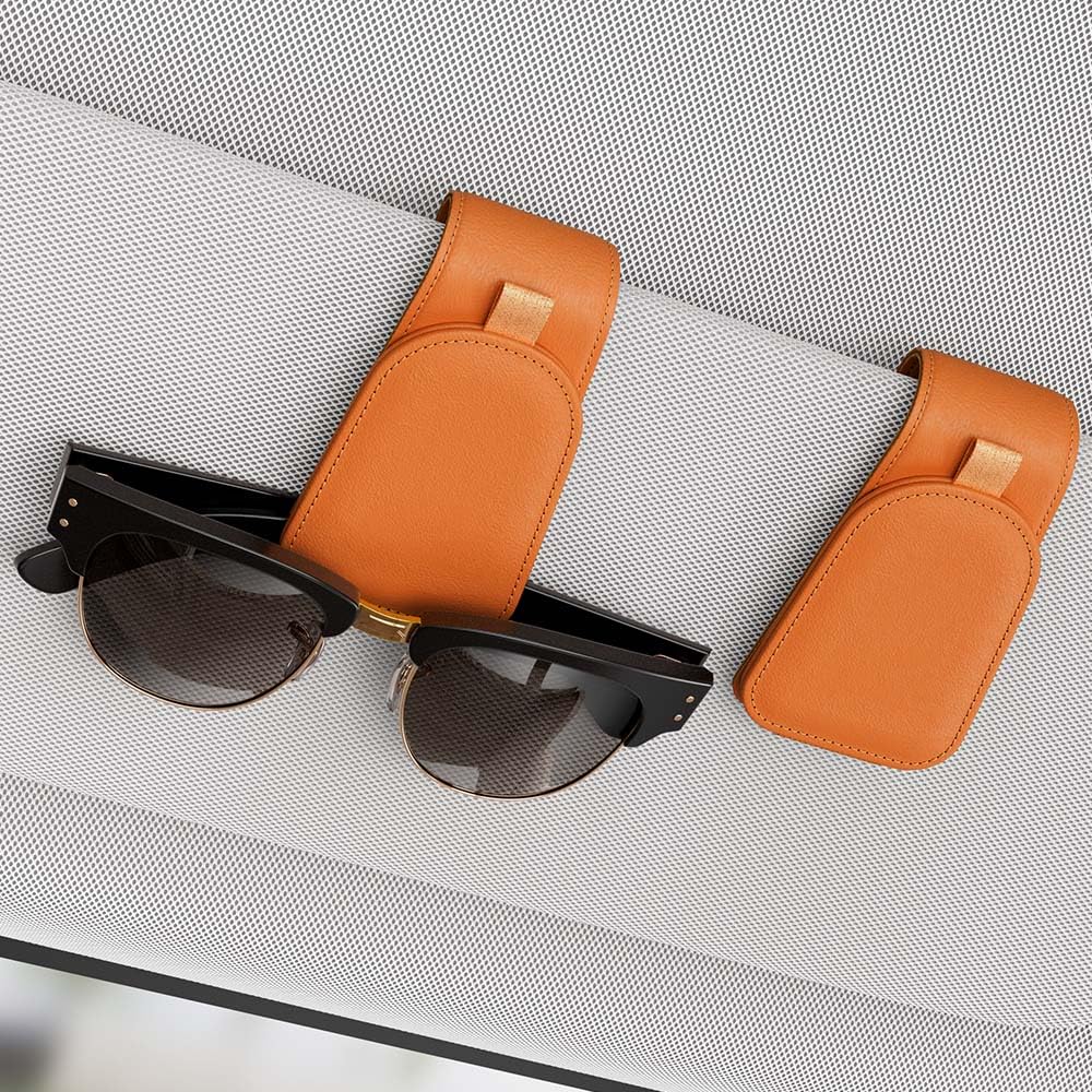 Sotfamily Sunglass Holder for Car Visor, Suede Cloth Magnetic Sunglass Organizer for Car Accessories, 2 Packs, Brown