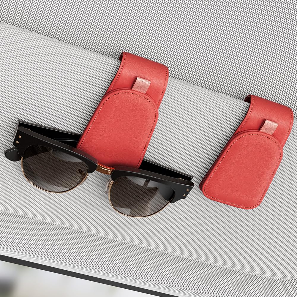 Sotfamily Sunglass Holder for Car Visor, Suede Cloth Magnetic Sunglass Organizer for Car Accessories, 2 Packs, Brown