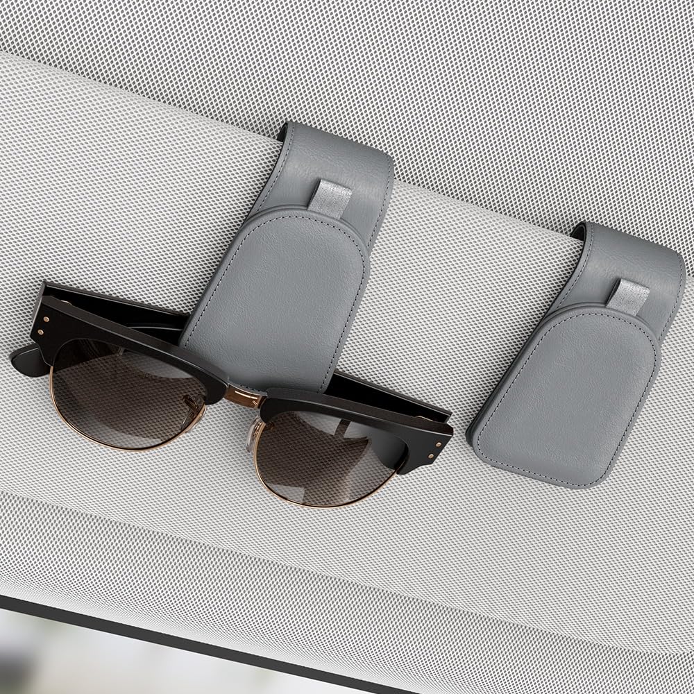 Sotfamily Sunglass Holder for Car Visor, Suede Cloth Magnetic Sunglass Organizer for Car Accessories, 2 Packs, Brown