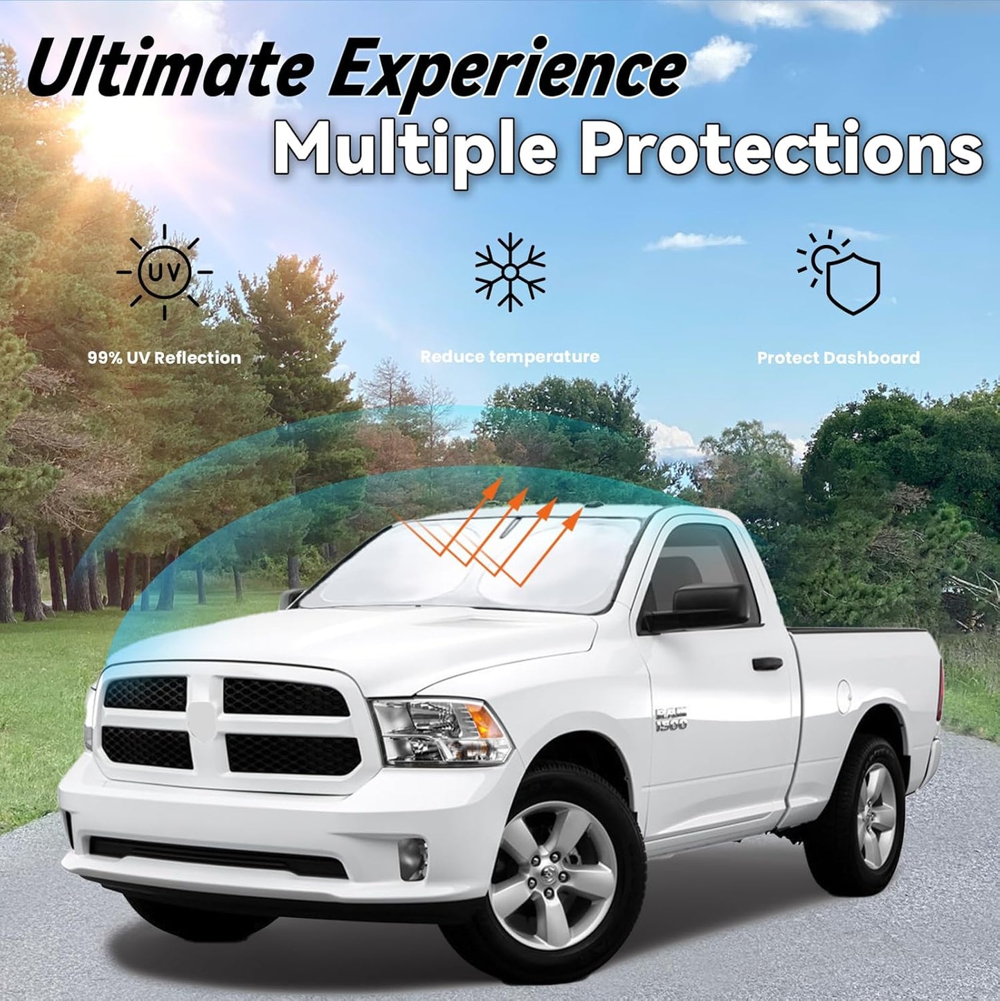 Windshield Sun Shade for 2011-2018 Dodge Ram 1500, Car Front Window Sunshade with 240T Sun Visor Protector Blocks UV Rays Heat Sun Shield Accessories
