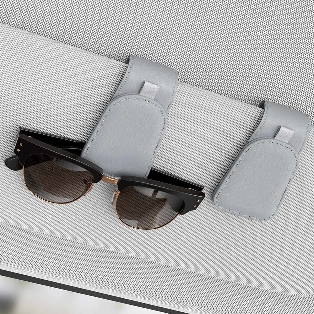 Sotfamily Sunglass Holder for Car Visor, Suede Cloth Magnetic Sunglass Organizer for Car Accessories, 2 Packs, Brown