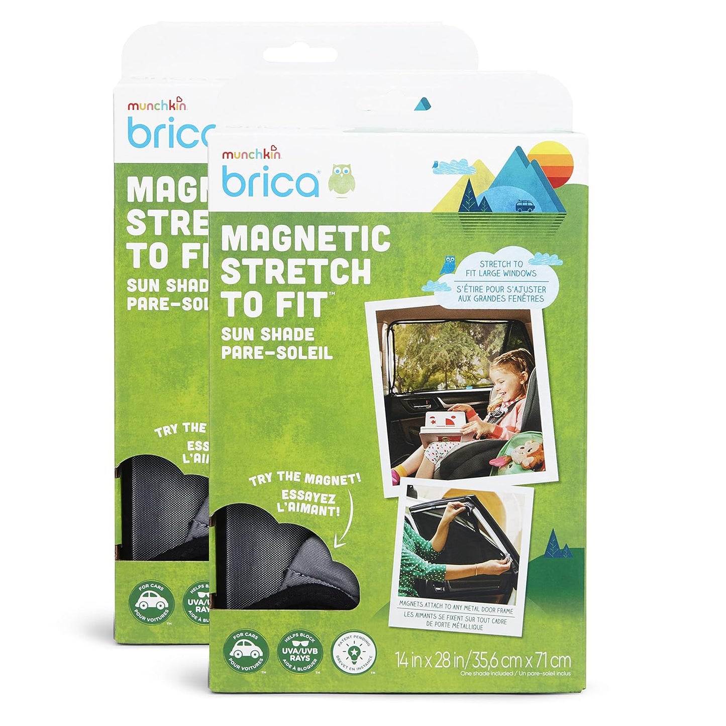 Munchkin® Brica® Magnetic Stretch to Fit™ Sun Shade, Black, 2 Pack