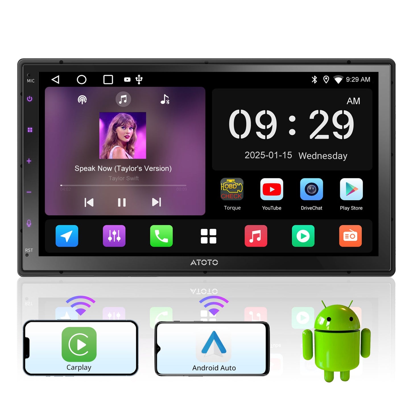 ATOTO A5B7 Double Din Car Stereo 7''Touchscreen Car Stereowith Bluetooth& WiFi,CarPlay & Android Auto,2GB + 32GB TF Card, Built-in GPS Navigation, DSP