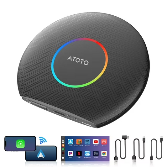 ATOTO CarPlay Ai Box with 8GB+128GB Car Smart Box Android 13 Wired to Wireless Apple CarPlay & Android Auto Adapter Built-in/Netflix/YouTube/GPS Black