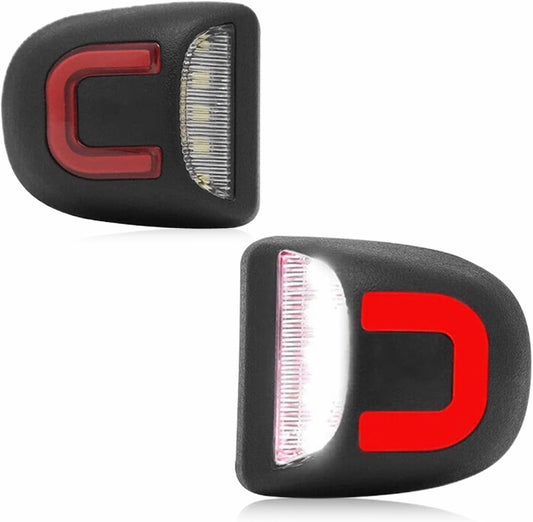 LESAUCE Red U-shaped LED License Plate Lights Tag Lamp Assembly Replacement for Chevy Silverado 1500 2500 3500 Suburban Tahoe GMC Sierra Yukon XL, 6000K White, Pack of 2