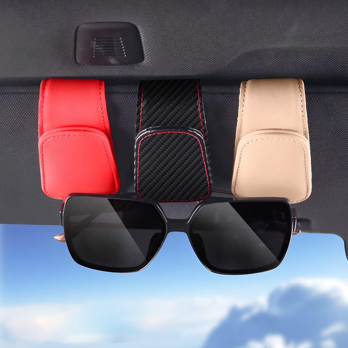 AICEL Sunglasses Holders for Car Sun Visor, Leather Eyeglasses Hanger Mounter, Magnetic Glasses Holder and Ticket Card Clip, Auto Interior Accessories Universal for SUV Pickup Truck
