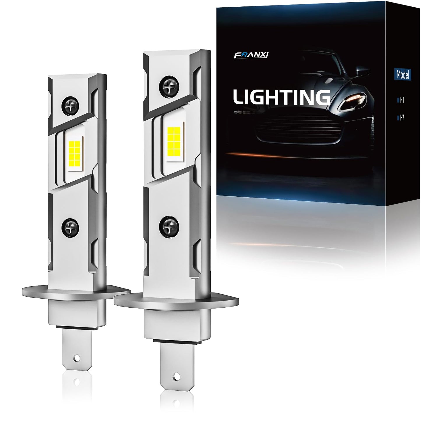 FRANXI H7 Bulbs, Super Bright Fog Lights 6000K Cool White, 1:1 Size Design with Cooling Fan, Plug and Play, Pack of 2