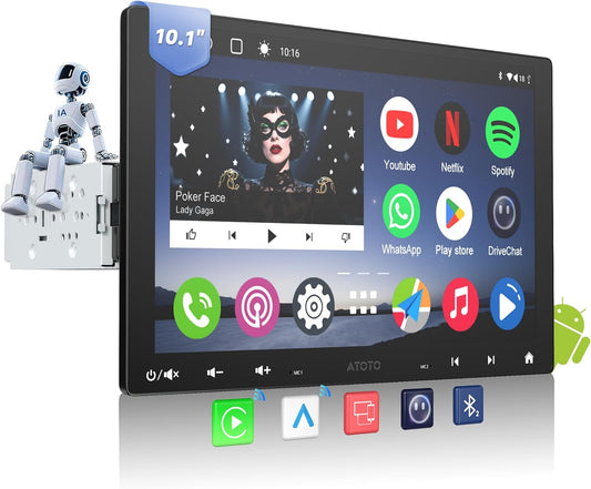A6PF 8コア 10.1インチ 1DIN＆2DIN Android カーステレオ 2+32GB ワイヤレスCarPlay Android Auto カーラジオ フローティングQLEDタッチスクリーン ChatGPT GPSトラッカー HD LRV WiFi/Bluetooth/USB デュアルBluetooth