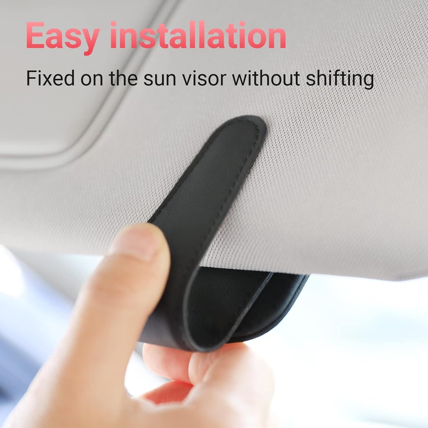 Sunglass Holder for Car Visor Sunglasses Clip Magnetic Leather Glasses Eyeglass Holder Interior Car Accessories for Woman Man -2 Packs Black