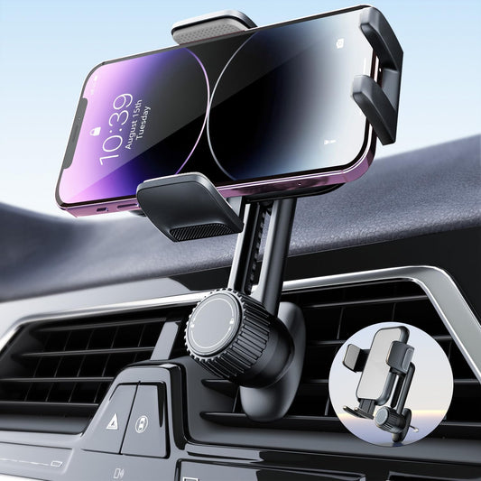 【全方位自由調整可能】スマホホルダー 車載携帯ホルダー スタンド 伸縮アーム 長さ・高さ調整可能 360度回転 カー用品 エアコン吹き出し口 スマホ片手操作 安定性拔群 クリップ式 取り付け簡単 手帳型ケース対応 車用品 4-7インチ全機種対応（グレー）