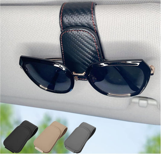 Magnetic Leather Sunglass Holder for Car, Sunglasses Clip for Car Visor, Auto Interior Accessories Universal for Different Size Eyeglasses (Carbon Fiber)