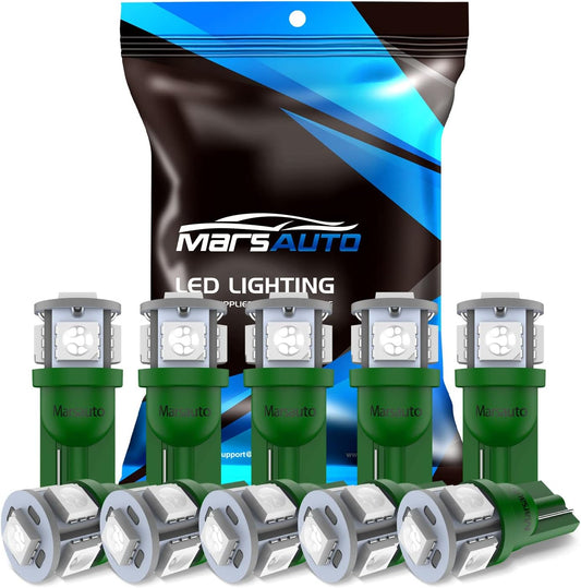 Marsauto 194 LED Light Bulb Green, 168 T10 2825 LED Replacement Bulbs for Car Dome Map Door Courtesy License Plate Lights (Pack of 10)