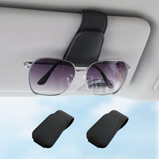 Sunglass Holder for Car Visor Sunglasses Clip Magnetic Leather Glasses Eyeglass Holder Interior Car Accessories for Woman Man -2 Packs Black