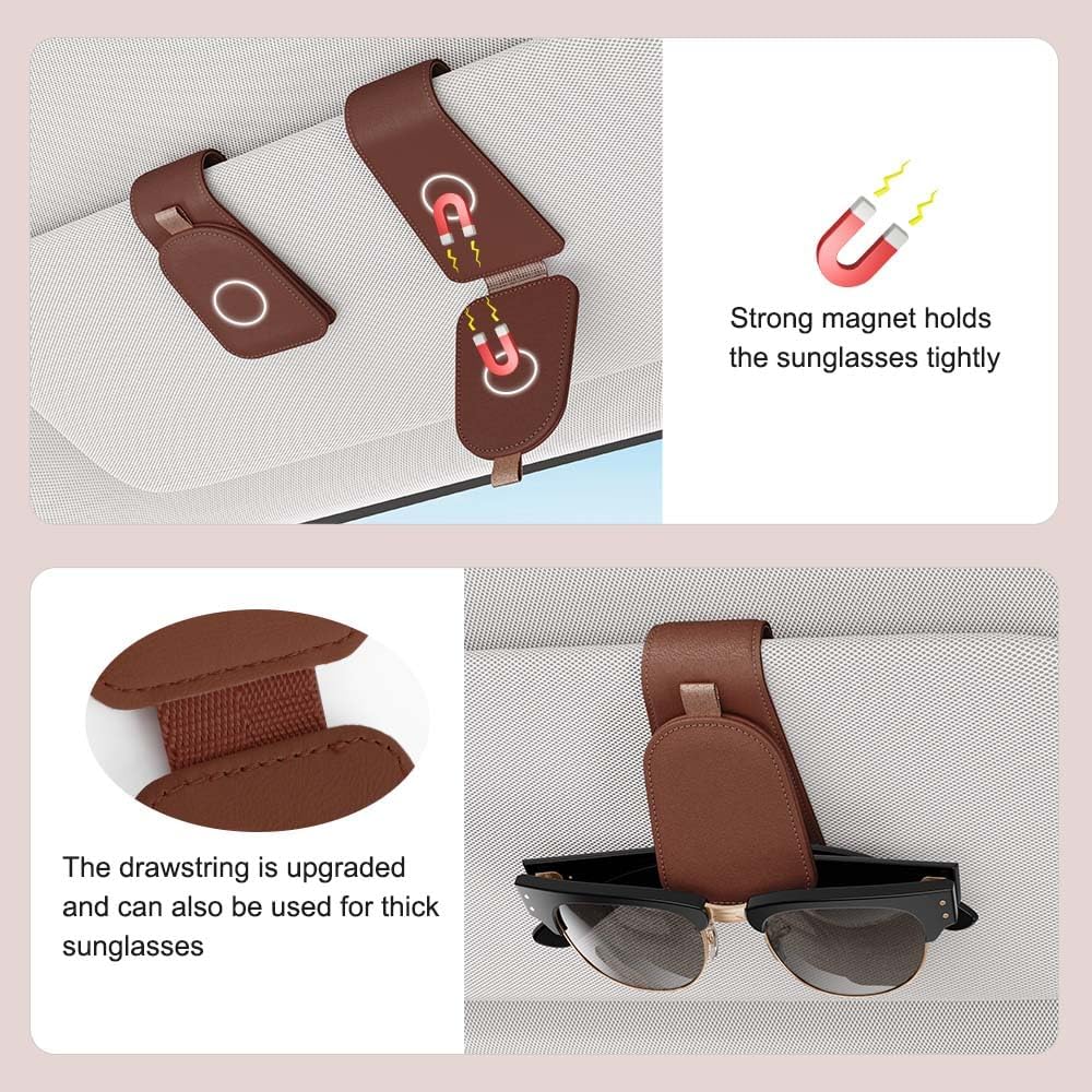 Sotfamily Sunglass Holder for Car Visor, Suede Cloth Magnetic Sunglass Organizer for Car Accessories, 2 Packs, Brown