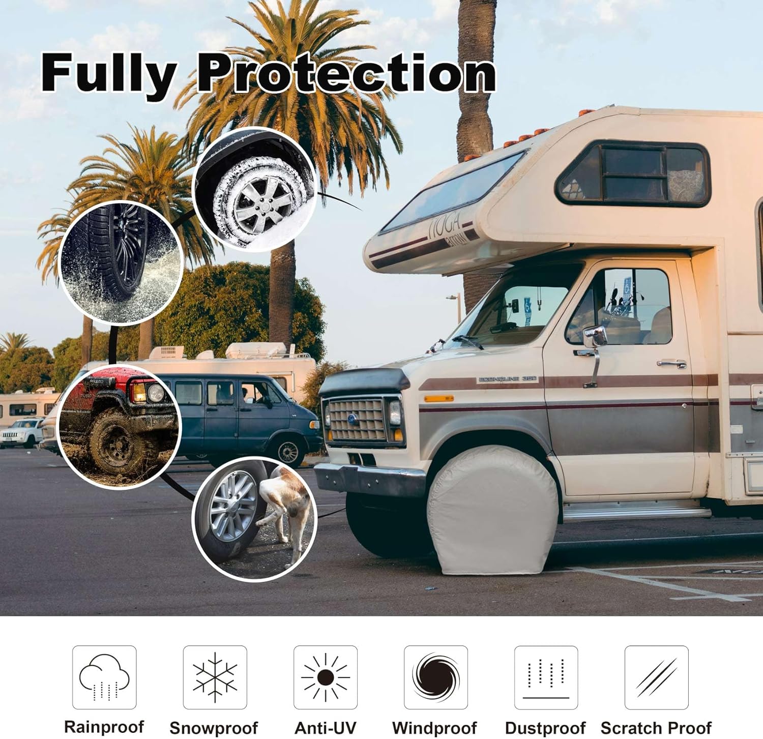 Explore Land Tire Covers 4 Pack - Tough Wheel Protector for Truck, SUV, Trailer, Camper, RV Universal Fits Tire Diameters 39-42 inches, Charcoal