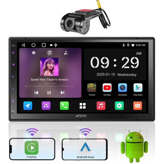 ATOTO Car Stereo with Dash Cam 7in Double Din Car Stereo Car Audio Head Unit Wireless Carplay Android Auto with 2G+32G with AM/FM Radio Receiver WiFi/BT/USB (A5)